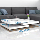 VICCO Table Basse Blanc laqué Table de Salon modulable Table Basse carrée Moderne 60x60cm avec Plateaux rotatifs