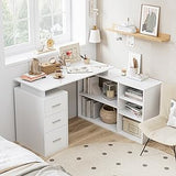 VICCO Bureau d'Ordinateur en Forme L Bureau avec Rangement Blanc Table d'angle PC avec Tiroirs Étagères