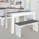 VICCO Ensemble Table à Manger et 2 bancs 4 Personnes Blanc et Gris 110 cm