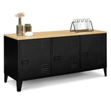 VICCO Buffet Bas Ester 3 Portes métal Noir Plateau Bois Design Industriel 113 cm