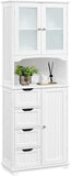 VICCO Armoire Salle de Bain Rangement Haute, Colonne Rangement, avec 4 Tiroirs, Placard avec 2 Porte en Verre Trempé Blanc, 60 × 30 × 165,5 cm