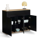 VICCO Buffet VITO 3 Portes et 1 tiroir Noir et Plateau Bois 100 cm