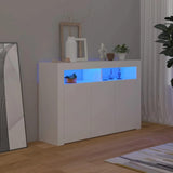 Buffet avec Lumières LED Armoire de Rangement Placard Organiseur Blanc 115,5x30x75 cm