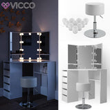 Vicco Coiffeuse Arielle, Blanc, 110 cm avec éclairage LED et Tabouret