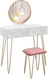 Coiffeuse Table avec Tabouret Velours et Miroir pivotant à 360°