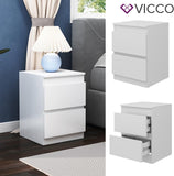 Vicco Table de Nuit Calisto Blanc 40 x 55 cm 2 tiroirs Commode Chambre à Coucher