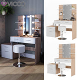 Vicco Coiffeuse Maria, Blanc/Sonoma/Sonoma, 132 cm avec éclairage LED et Tabouret