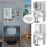 Vicco Coiffeuse Laura, Blanc, 70 cm avec éclairage LED et Tabouret