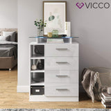 Vicco Commode avec tiroirs Asti, Blanc Haute Brillance, 67 x 87 cm