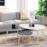 VICCO Lot de 3 Tables Basses gigognes Gaia laquées Blanc Gris scandinave