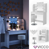 Vicco Coiffeuse Charlotte, Blanc, 108 cm + LED et Tabouret