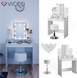 Vicco Coiffeuse Ania, Blanc, 80 cm avec éclairage LED et Tabouret