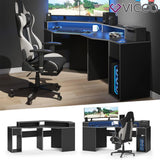 Vicco Bureau Kron, Gris/Noir, 220 x 90 cm Forme d'angle