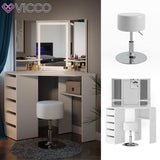 Vicco Coiffeuse Arielle, Blanc, 111 cm avec Miroir LED et Tabouret