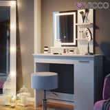 Vicco Coiffeuse Julia, Blanc, 90 cm avec Miroir LED et Tabouret