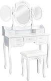 VICCO Coiffeuse Table de Maquillage Vanity Desk avec 3 Miroirs & Tabouret Coiffeuse & 7 Tiroirs Rangement Maquillage