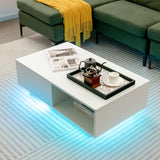 VICCO Table Basse LED 20 Couleurs, Table de Salon Blanche avec 1 Grand Tiroir et Compartiment, Télécommande et Prise  95 x 55 x 31 cm (Blanc)