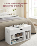 Banc à Chaussures Rembourré, Banc de Rangement, 3 Compartiments, Rangement Caché, Étagères Blanc