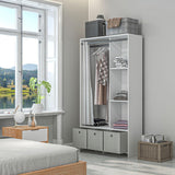 VICCO Armoire penderie, Armoire de Rangement, Dressing, Garde-Robe avec Tringle, Rideaux, 105 x 48 x 160 cm - Blanc