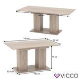 VICCO Table Vicco DIX 90 x 140 cm - Table de salle à manger avec rallonge 180 cm